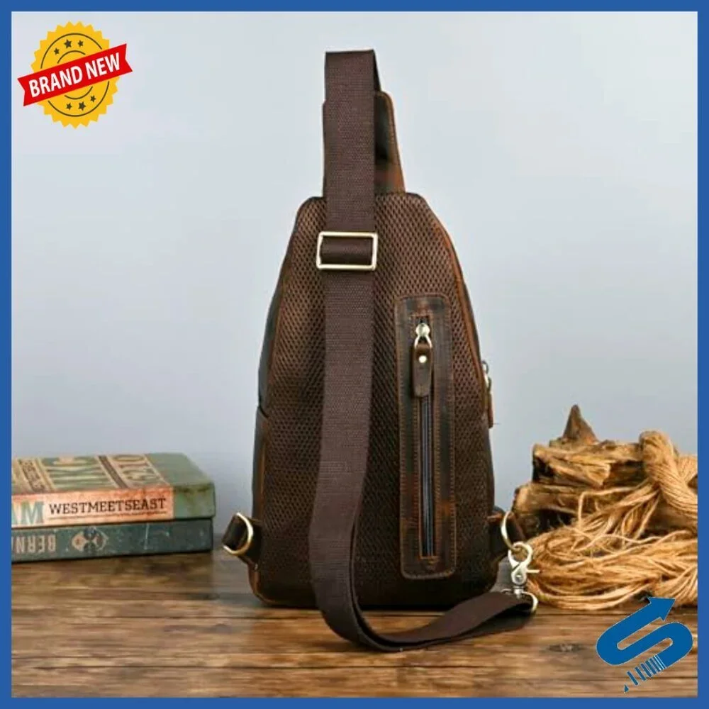 Genuine Leather Crossbody Sling Bag for Travel Daypack Shoulder Bag